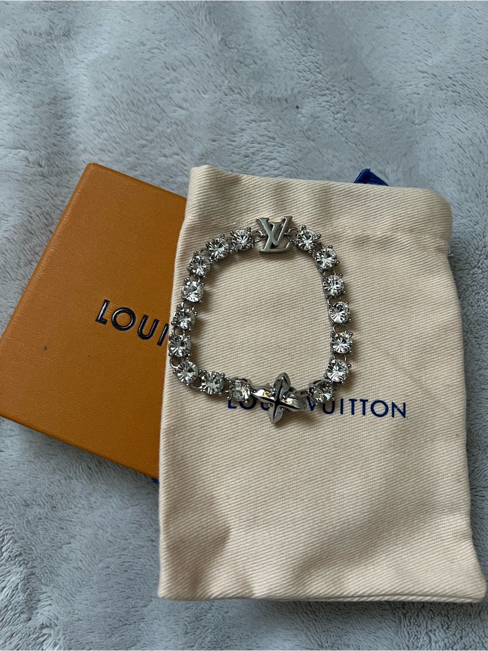 Louis Vuitton Silver Crystal Link Bracelet with LV Charm
